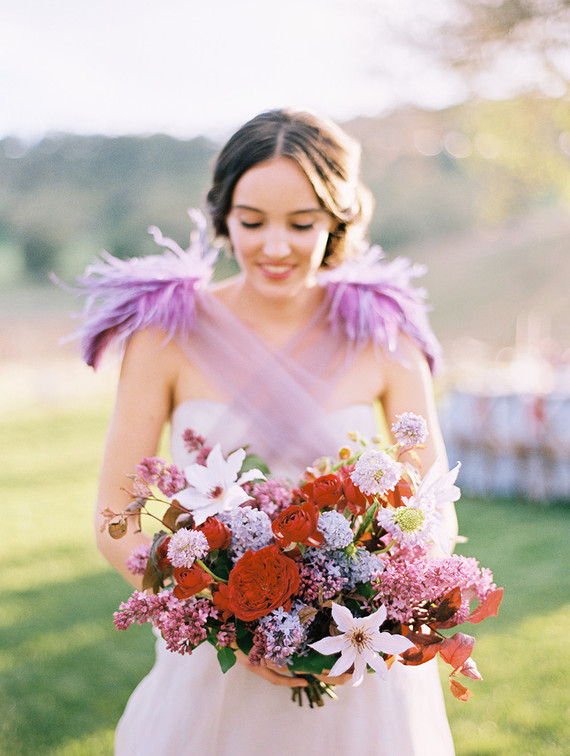 Purple feather wedding dress