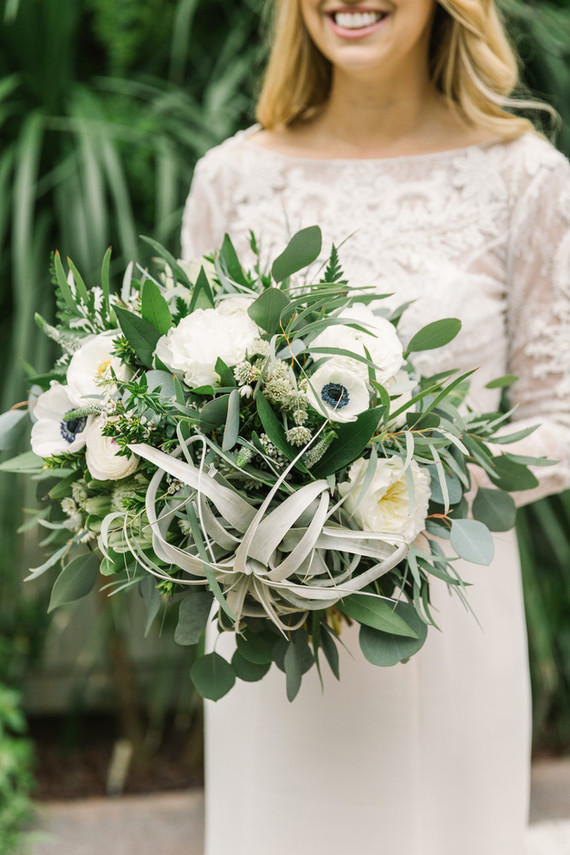green and white bridal bouquet