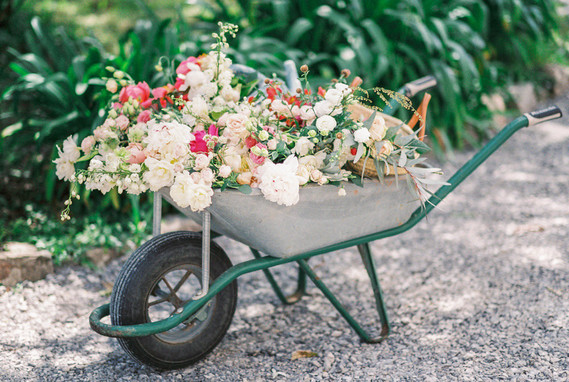 flower filled wheel barrow