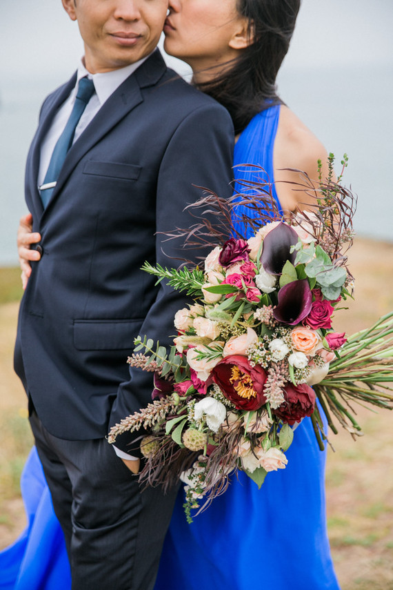 Blue dress engagement photos