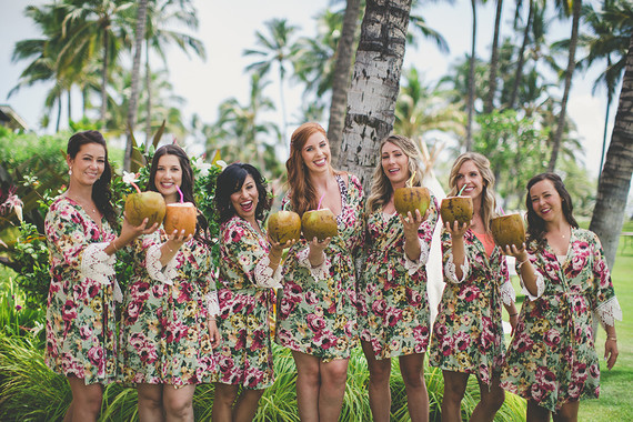 tropical print bridesmaid robes Inspiration