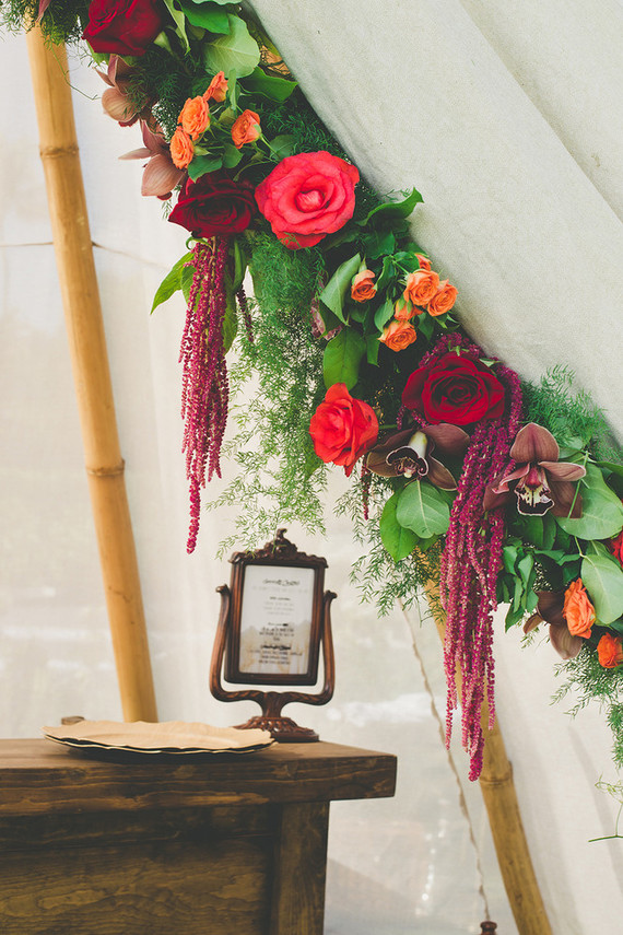 floral garland on teepee