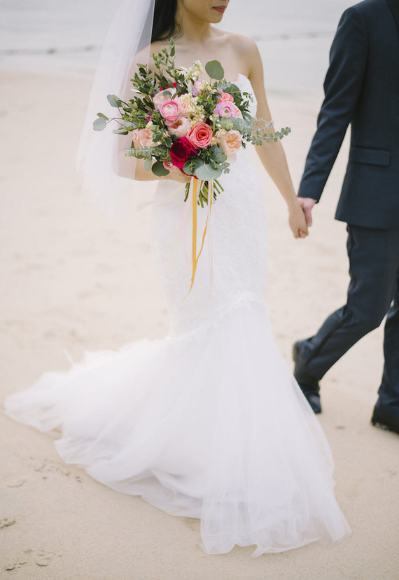 pink watercolor-inspired beach wedding in Phuket, Thailand