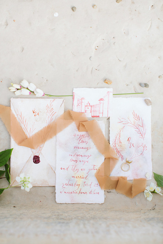 Handdrawn Italian wedding invitations Inspiration