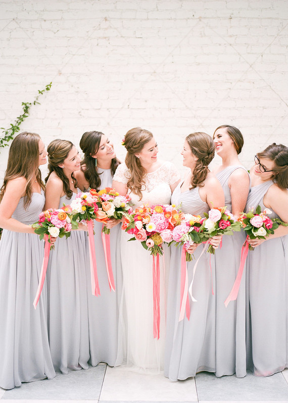 pink and grey bridesmaids