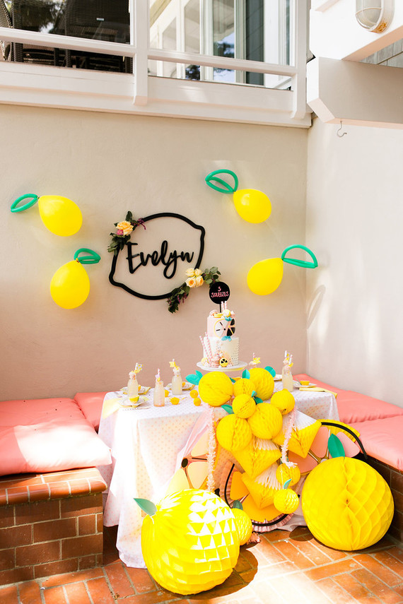 Modern whimsical lemonade stand 3rd birthday