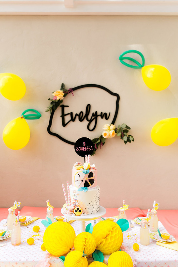 Modern whimsical lemonade stand 3rd birthday