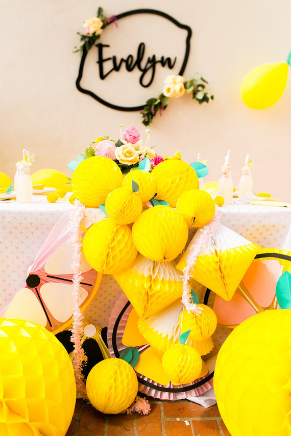 Modern whimsical lemonade stand 3rd birthday
