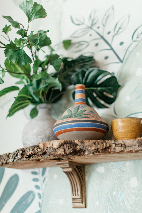 open shelving and plants