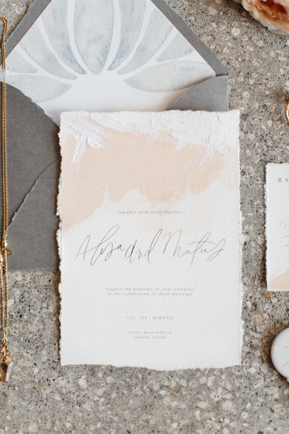 hand painted blush wedding invites