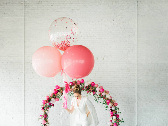 bridal shower floral balloon arch