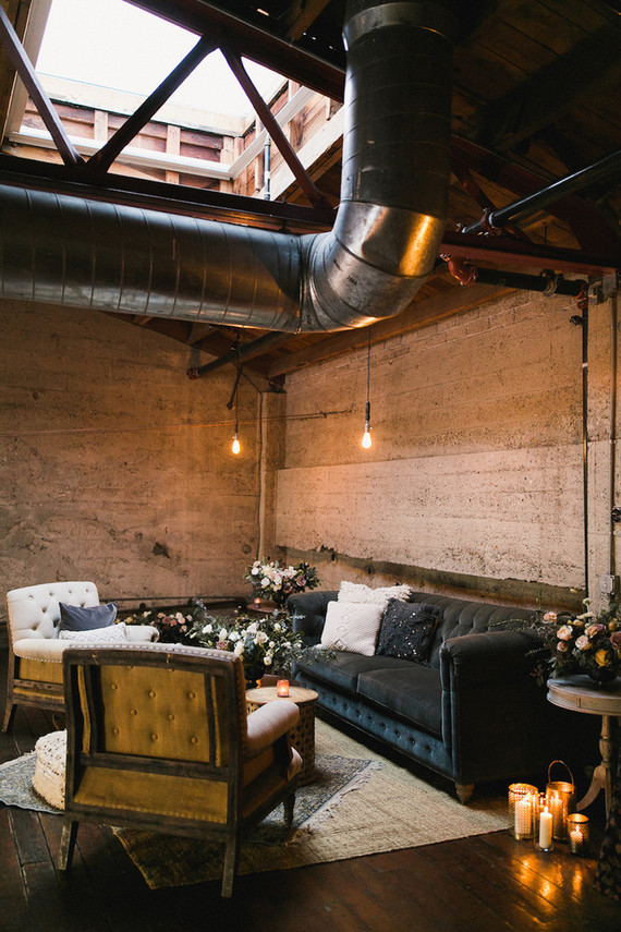 Romantic industrial fall wedding in San Diego at Luce Loft