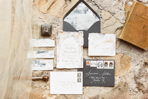 Romantic ruins inspired wedding invites