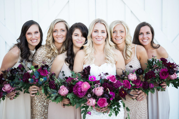 Bridesmaids in blush nude dresses