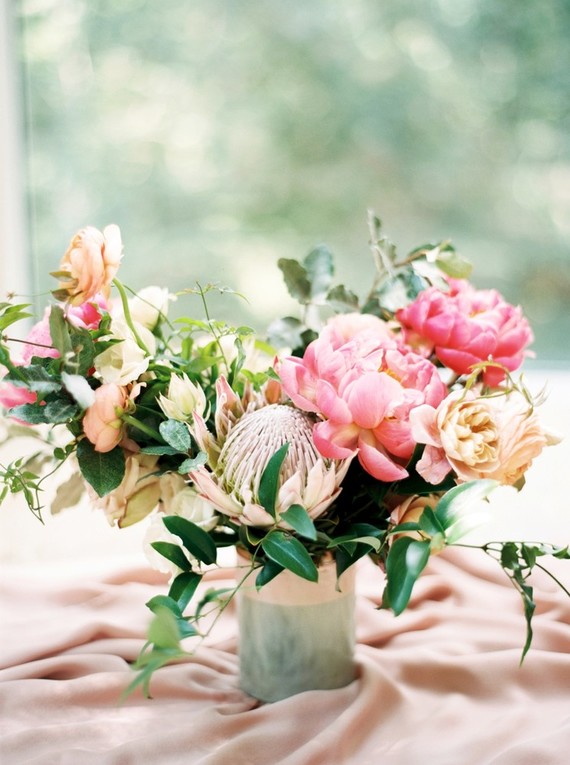 Pink and white garden wedding flowers