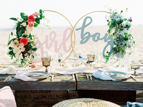 Beachy boho gender reveal party Inspiration