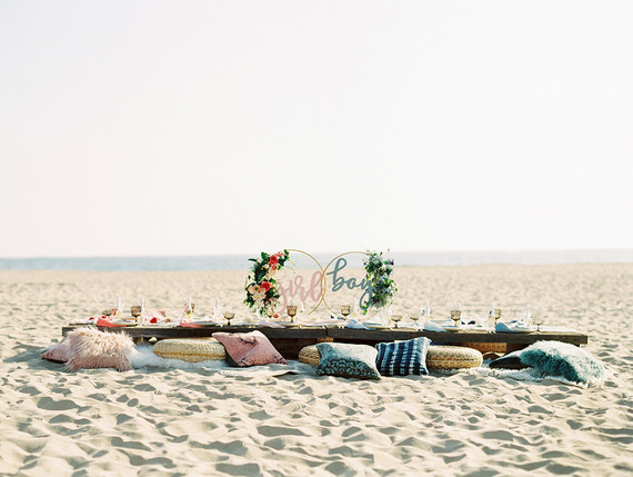 Beachy boho gender reveal party Inspiration