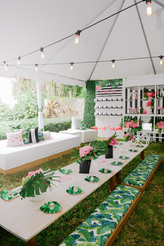 Black and white and pink flamingo birthday party