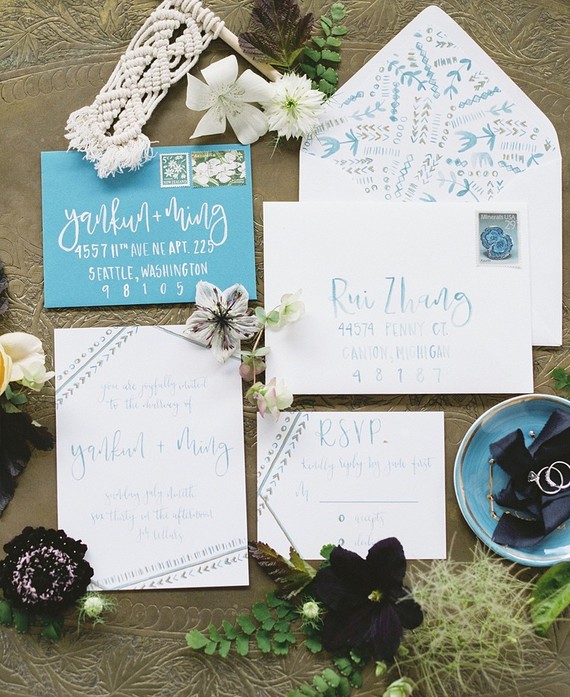 blue hand drawn invitations