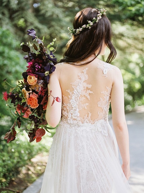 sheer lace back of wedding dress