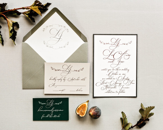 Elegant fall gold foil wedding invites