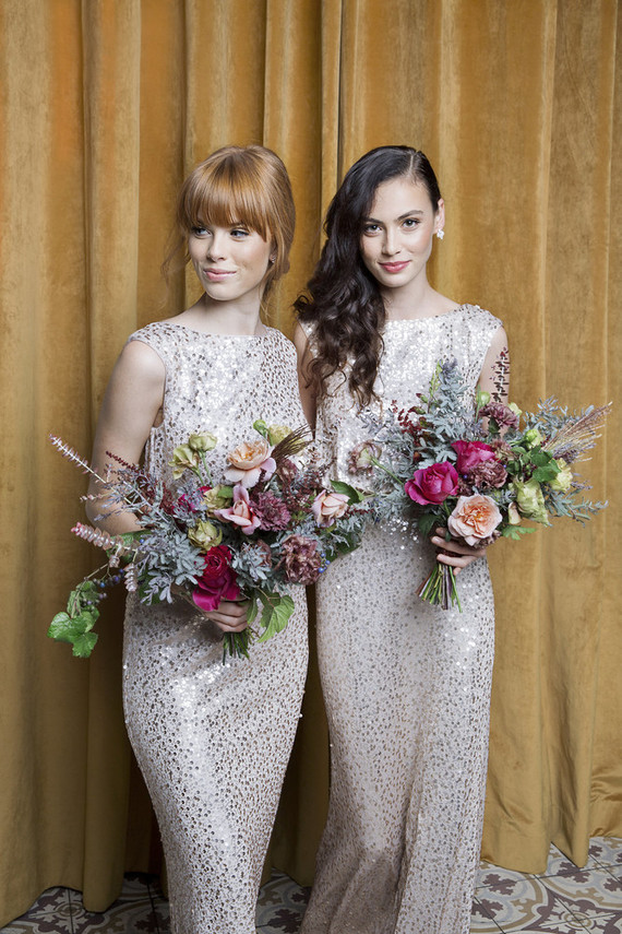 Gold sequence bridesmaid dress