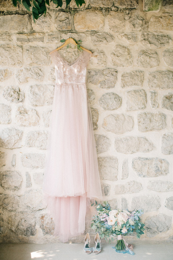 Pink bridal dress | Romantic Montenegro elopement on 100 Layer Cake Inspiration