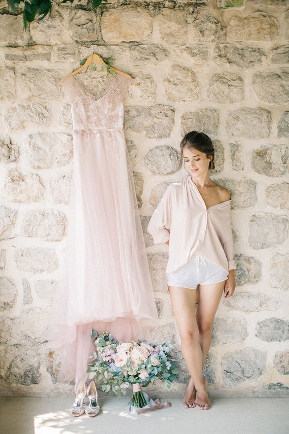 Pink bridal dress | Romantic Montenegro elopement on 100 Layer Cake Inspiration
