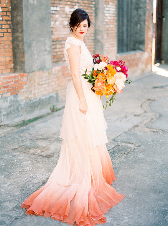 fall paper flower bouquet with dip-dyed dress Inspiration