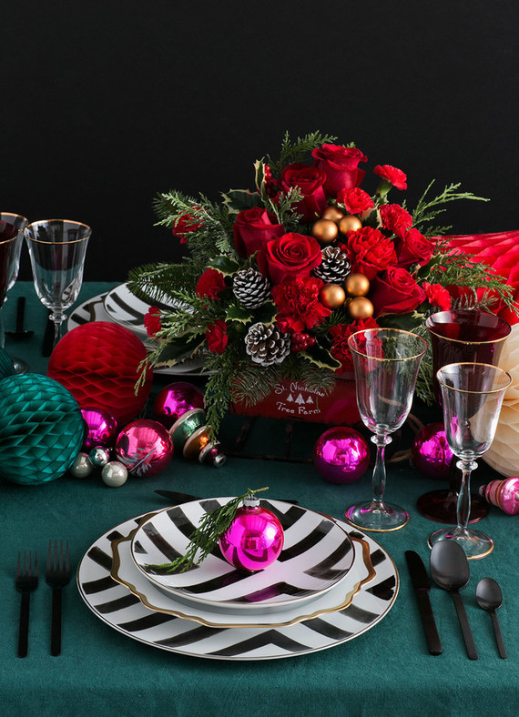 Whimsical vintage holiday place setting with Teleflora on 100 Layer Cake