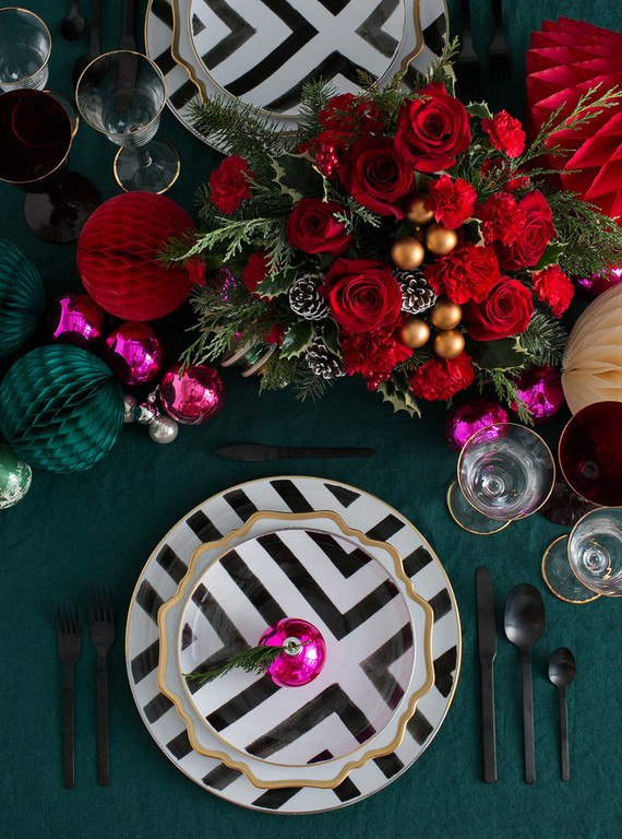 Whimsical vintage holiday place setting with Teleflora on 100 Layer Cake Inspiration