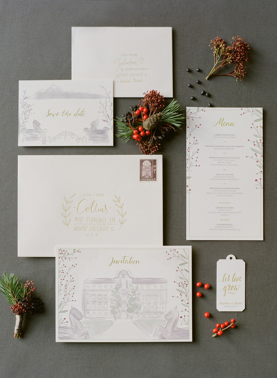 Elegant winter Christmas wedding invitations Inspiration