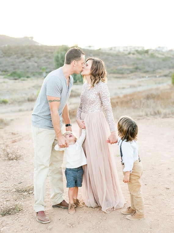 Rustic sparkle holiday family photos in San Diego