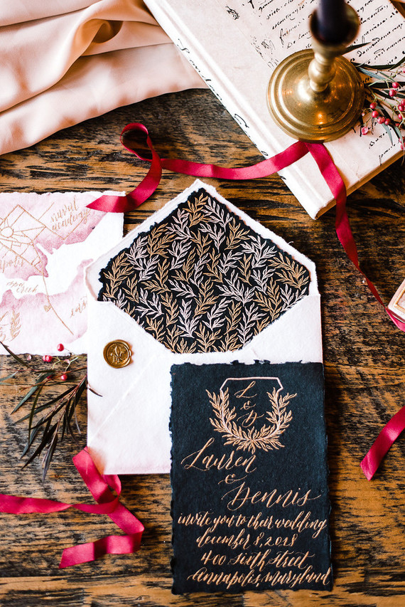 Winter watercolor wedding invites