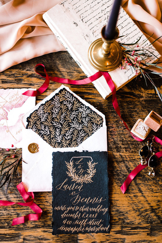 Winter watercolor wedding invites