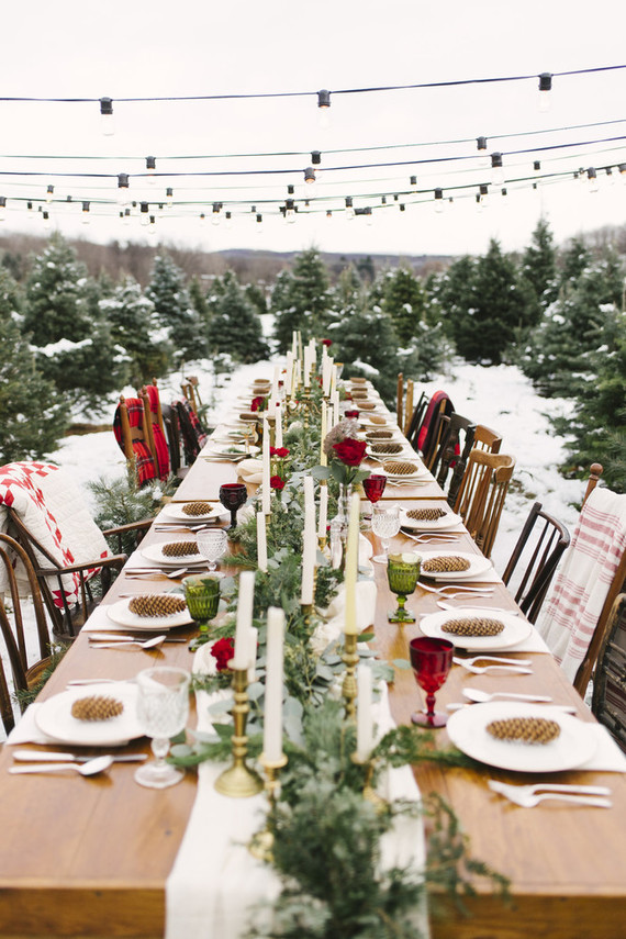 Snowy Christmas tree farm wedding ideas