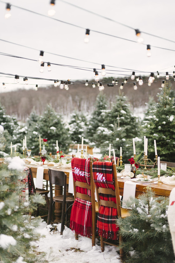 Snowy Christmas tree farm wedding ideas