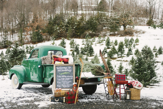 Snowy Christmas tree farm wedding ideas