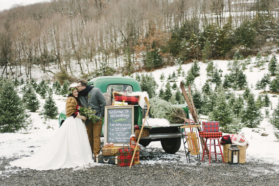 Snowy Christmas tree farm wedding ideas