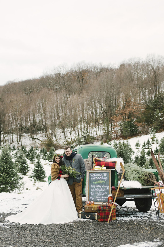 Snowy Christmas tree farm wedding ideas