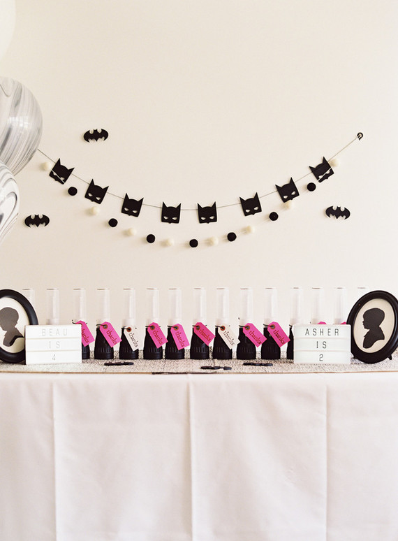 Black and white and pink modern Batman birthday party