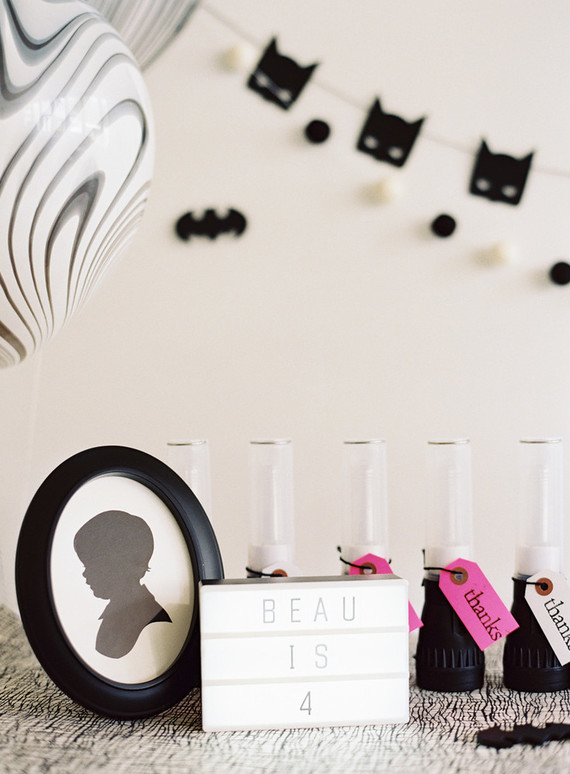 Black and white and pink modern Batman birthday party