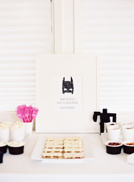 Black and white and pink modern Batman birthday party
