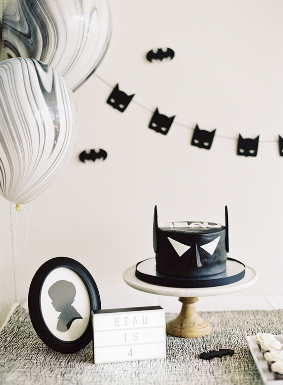 Black and white and pink modern Batman birthday party