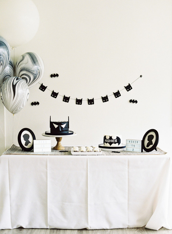 Black and white and pink modern Batman birthday party