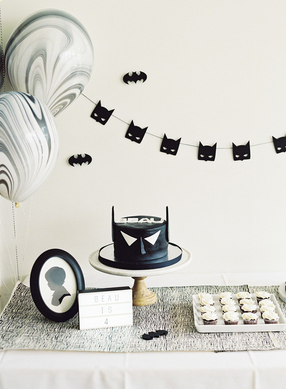Black and white and pink modern Batman birthday party