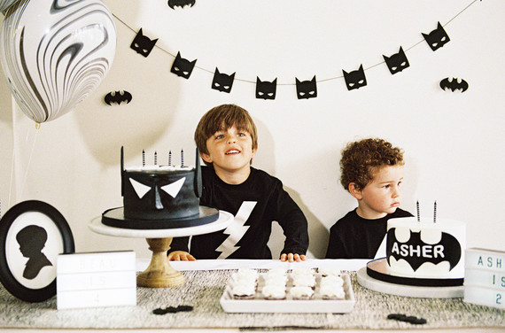 Black and white and pink modern Batman birthday party