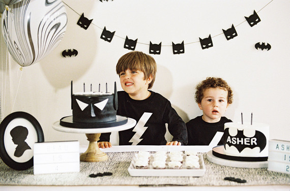 Black and white and pink modern Batman birthday party