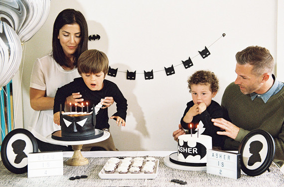 Black and white and pink modern Batman birthday party