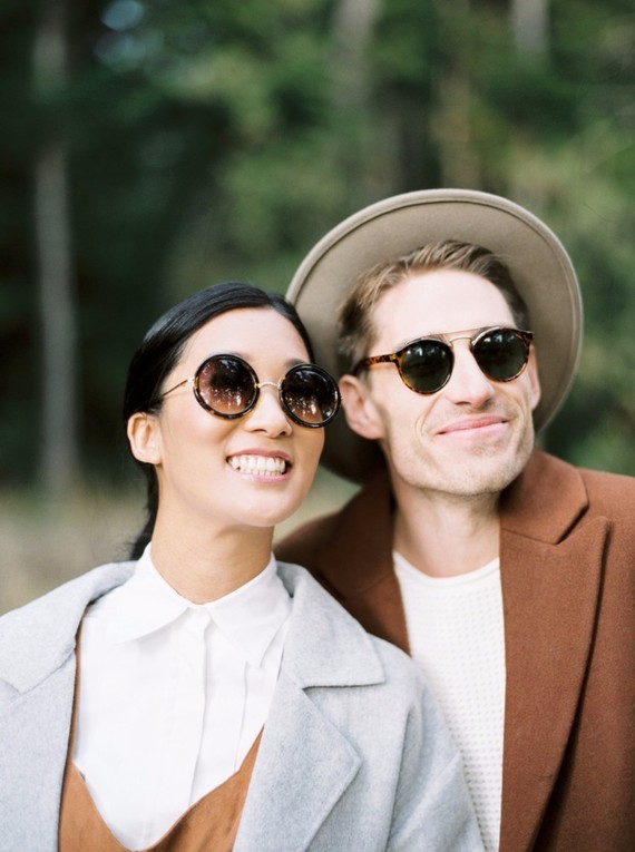 Stylish mod engagement photos on Galiano Island